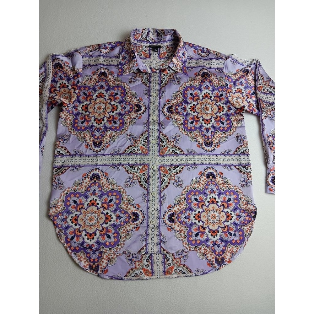 Ann Taylor Womens MP Purple Paisley Medallion Print Button Down Blouse Shirt
